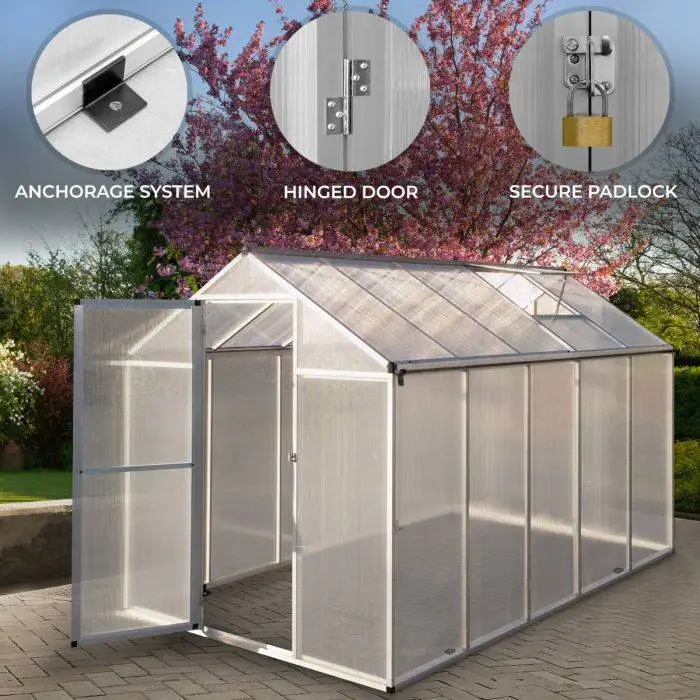 Monster Shop Polycarbonate Greenhouse 6ft X 10ft – Silver 4 Monster Shop Polycarbonate Greenhouse 6ft X 10ft – Silver - Image 2
