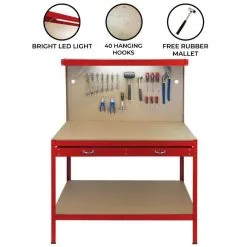 Monster Racking Workbench With Pegboard, Drawer & Light – Red -Parasol Shop 210795.c.uk 2