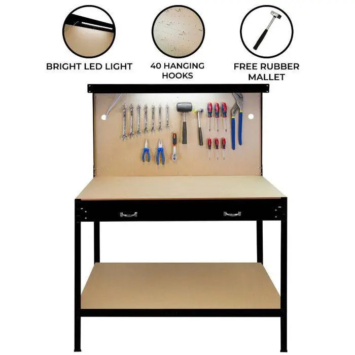 Monster Racking Workbench With Pegboard, Drawer & Light – Black 4 Monster Racking Workbench With Pegboard, Drawer & Light – Black - Image 2