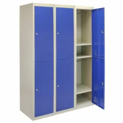 MonsterShop 3 X Metal Storage Lockers - Two Doors, Blue - Flatpack