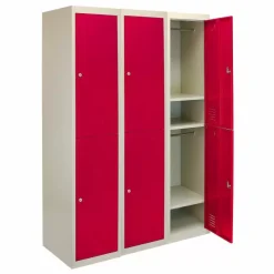 MonsterShop 3 X Metal Storage Lockers - Two Doors, Red - Flatpack