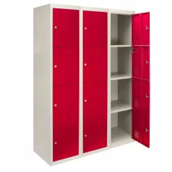 MonsterShop 3 X Metal Storage Lockers - Four Doors, Red - Flatpack