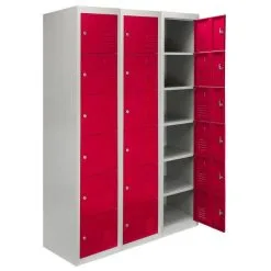 MonsterShop 3 X Metal Storage Lockers - Six Doors, Red