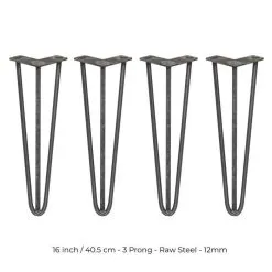 SKISKI 4 X 16" Hairpin Steel Table Furniture Legs -Parasol Shop 24196 unfinished 16 3 prong 003 5 2nd