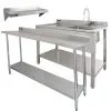 KuKoo 6ft Stainless Steel Catering Bench, Stainless Steel Sink - Left Hand Drainer & 2 X Wall Mounted Shelves -Parasol Shop 25001 01