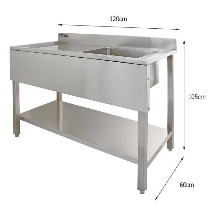 KuKoo 6ft Stainless Steel Catering Bench, Stainless Steel Sink - Left Hand Drainer & 2 X Wall Mounted Shelves 6 KuKoo 6ft Stainless Steel Catering Bench, Stainless Steel Sink - Left Hand Drainer & 2 X Wall Mounted Shelves - Image 4