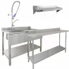 KuKoo Commercial Sink & Pre-Rinse Tap - Right Hand Drainer, 6ft Stainless Steel Catering Bench, 2 X Wall Mounted Shelves With Extra Pre-Rinse Commercial Tap -Parasol Shop 25003 01.jpg.mst