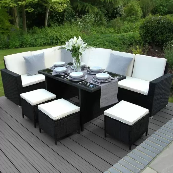 Jardi Jardí Rattan Corner Dining Set Black & Chimenea 5 Jardi Jardí Rattan Corner Dining Set Black & Chimenea - Image 3