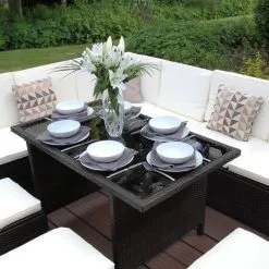 Jardi Jardí Rattan Corner Dining Set Brown & Chimenea -Parasol Shop 25261 006 2