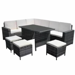 Jardi Jardí Rattan Corner Dining Set Black & Chimenea