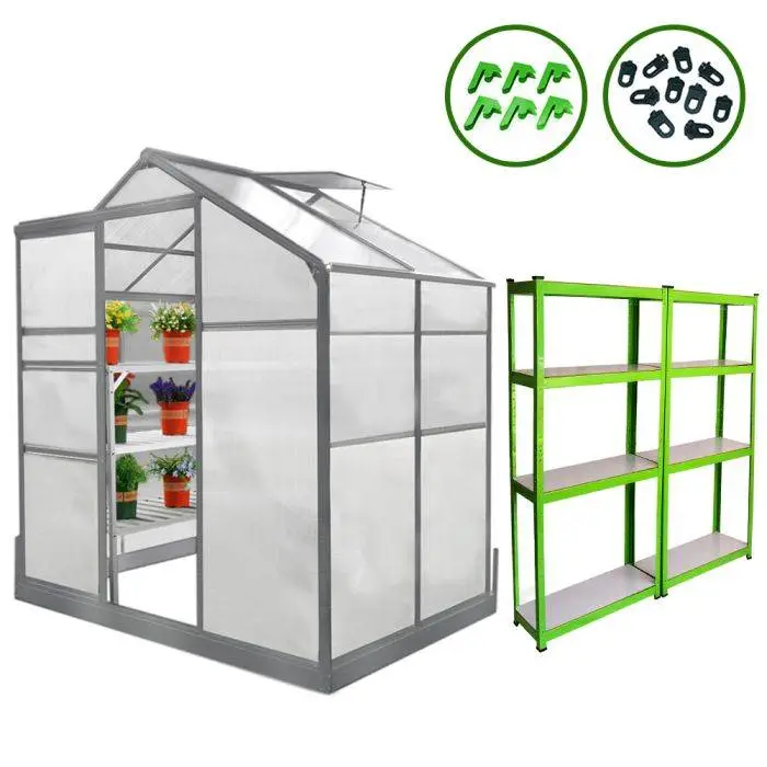 Monster Shop Greenhouse 6ft X 4ft (Green) With Base & Racking 4 Monster Shop Greenhouse 6ft X 4ft (Green) With Base & Racking - Image 2