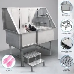MonsterShop Dog Grooming Bath Steel Pet Wash Station 600mm -Parasol Shop 26256.c.uk