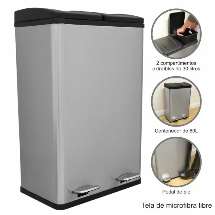MonsterShop 60L Dual Pedal Bin In Stainless Steel 4 MonsterShop 60L Dual Pedal Bin In Stainless Steel - Image 2