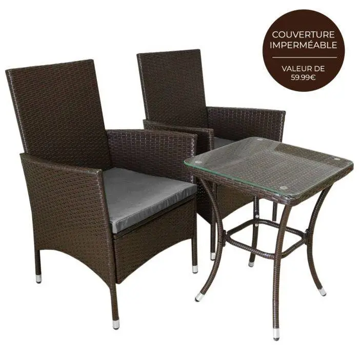 Jardi Jardí Rattan Bistro Set Brown 4 Jardi Jardí Rattan Bistro Set Brown - Image 2