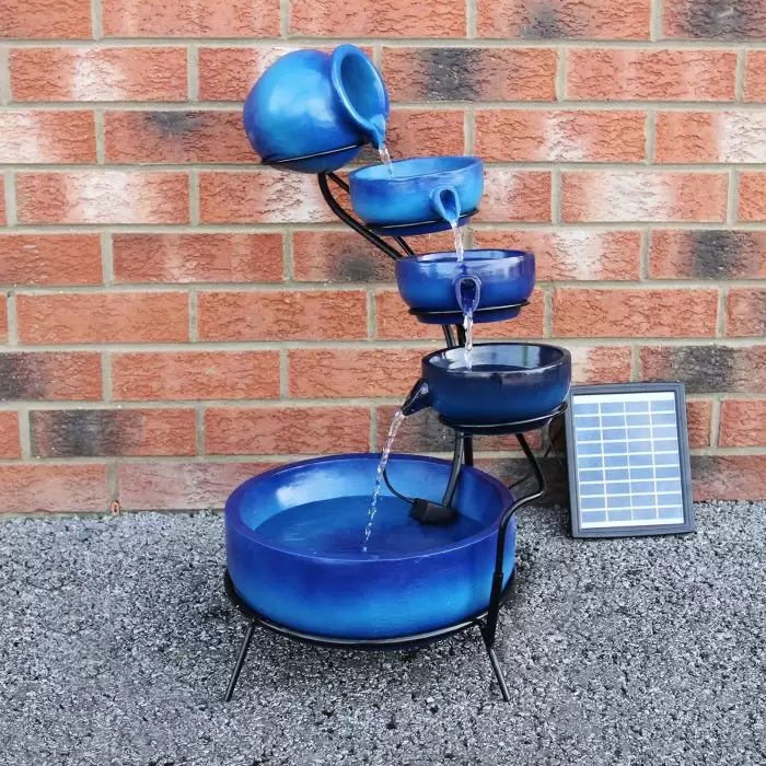 MonsterShop Blue 4 Tier Spilling Bowls Water Feature 6 MonsterShop Blue 4 Tier Spilling Bowls Water Feature - Image 4