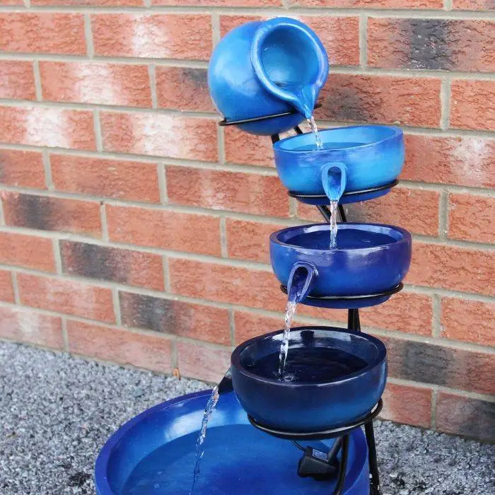 MonsterShop Blue 4 Tier Spilling Bowls Water Feature 4 MonsterShop Blue 4 Tier Spilling Bowls Water Feature - Image 2