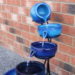 MonsterShop Blue 4 Tier Spilling Bowls Water Feature 13 MonsterShop Blue 4 Tier Spilling Bowls Water Feature -Parasol Shop 27604 blue water feature 004