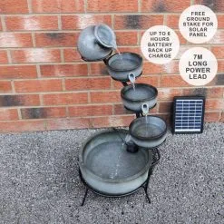 MonsterShop Grey 4 Tier Spilling Bowls Water Feature With Aquatic Cleaner -Parasol Shop 27605 grey water feature 000 uk 1 1