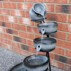 MonsterShop Grey 4 Tier Spilling Bowls Water Feature With Aquatic Cleaner -Parasol Shop 27605 grey water feature 002 1 1