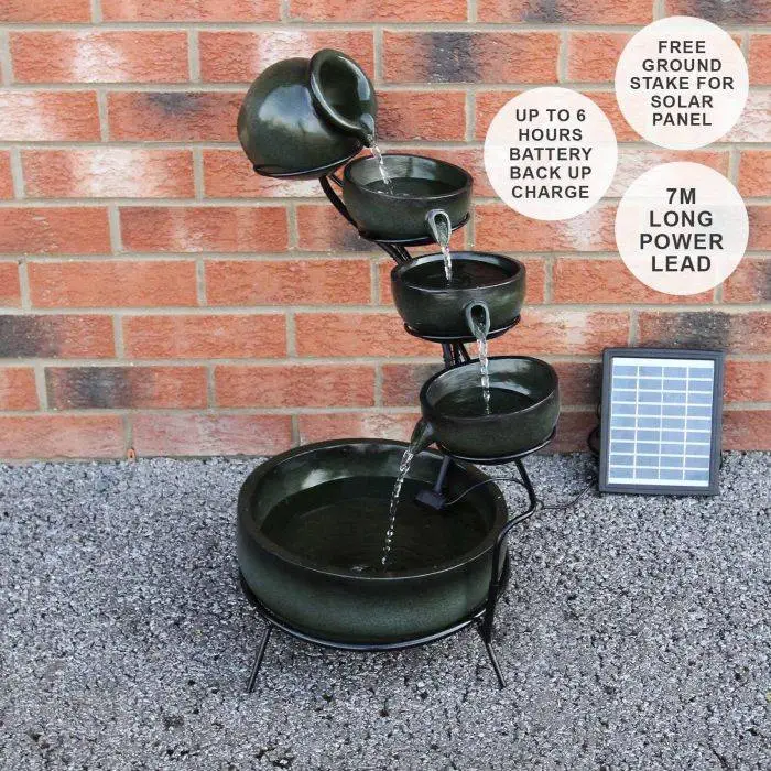MonsterShop Green 4 Tier Spilling Bowls Water Feature With Aquatic Cleaner 4 MonsterShop Green 4 Tier Spilling Bowls Water Feature With Aquatic Cleaner - Image 2
