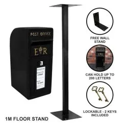 MonsterShop Black Royal Mail Post Box With Stand 11 MonsterShop Black Royal Mail Post Box With Stand -Parasol Shop 27891 black post box floor stand 001 uk