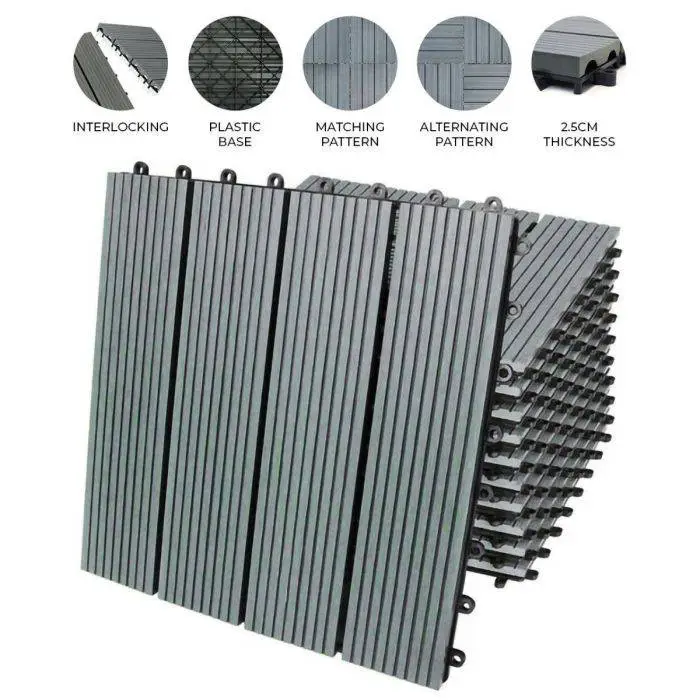 Monster Shop 66 X WPC Decking Floor Tiles 30x30cm - Grey 3 Monster Shop 66 X WPC Decking Floor Tiles 30x30cm - Grey - Image 2
