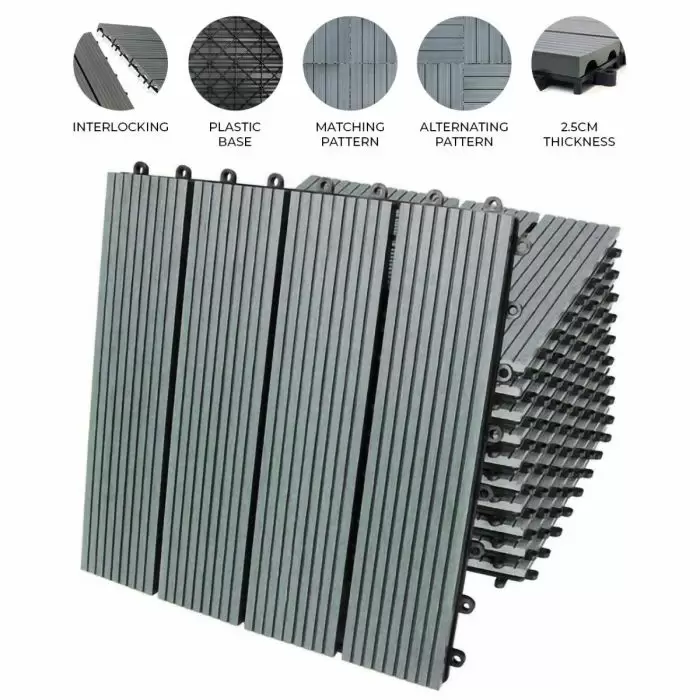 WPC Decking Floor Tiles 30x30cm - Grey 3 WPC Decking Floor Tiles 30x30cm - Grey