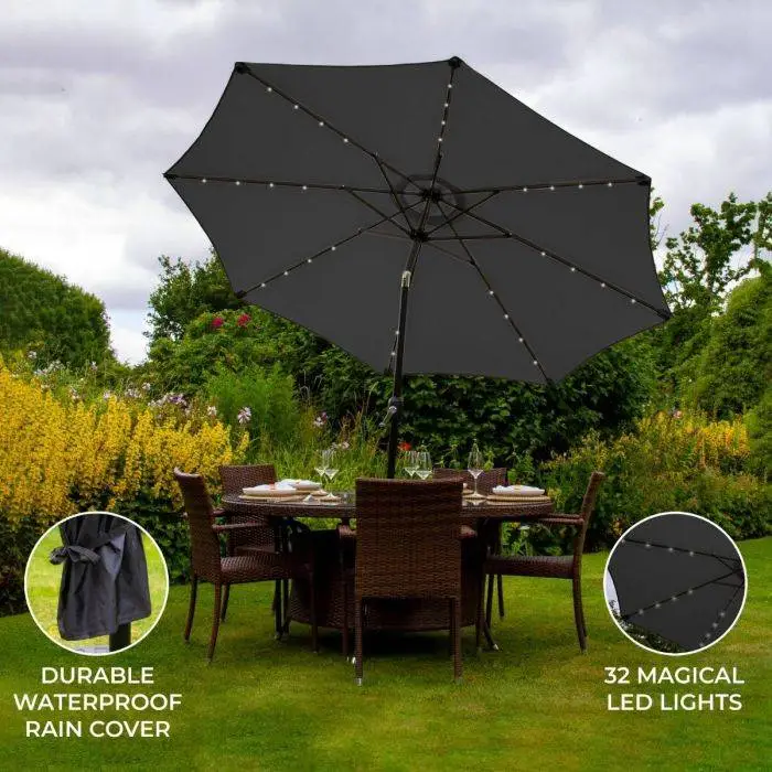 Monster Shop Grey 2.7m LED Tilt Parasol 4 Monster Shop Grey 2.7m LED Tilt Parasol - Image 2