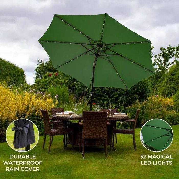 Monster Shop Green 2.7m LED Tilt Parasol 4 Monster Shop Green 2.7m LED Tilt Parasol - Image 2