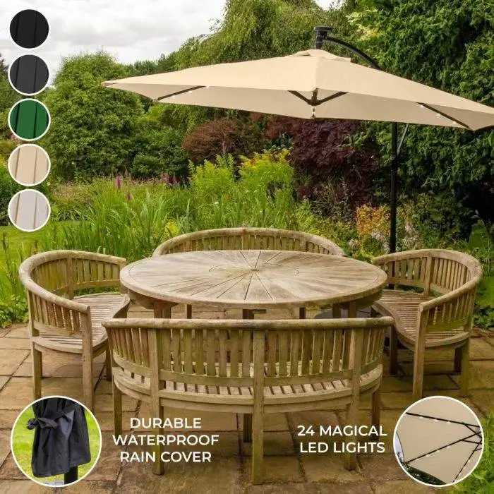 Monster Shop 3m LED Cantilever Parasols 4 Monster Shop 3m LED Cantilever Parasols - Image 2