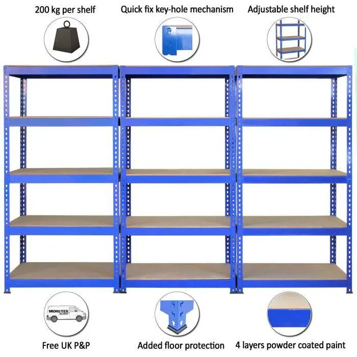 Monster Racking 3 X Q-Rax Racking Blue 90 X 50 X 180cm + 2 X Racking Blue 120 X 50 X 180cm 4 Monster Racking 3 X Q-Rax Racking Blue 90 X 50 X 180cm + 2 X Racking Blue 120 X 50 X 180cm - Image 2
