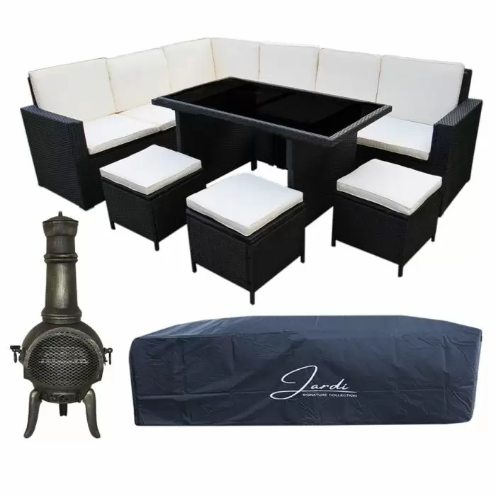 Jardi Jardí Rattan Corner Dining Set Black & Chimenea 4 Jardi Jardí Rattan Corner Dining Set Black & Chimenea - Image 2