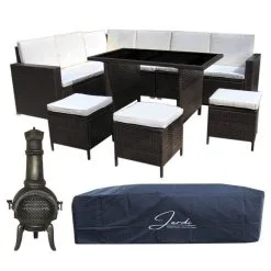 Jardi Jardí Rattan Corner Dining Set Brown & Chimenea