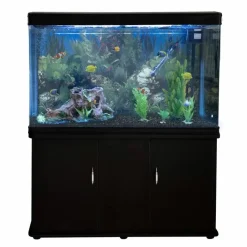 MonsterShop Aquarium Fish Tank & Cabinet With Complete Starter Kit - Black Tank & Black Gravel