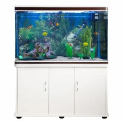 MonsterShop Aquarium Fish Tank & Cabinet With Complete Starter Kit - White Tank & White Gravel